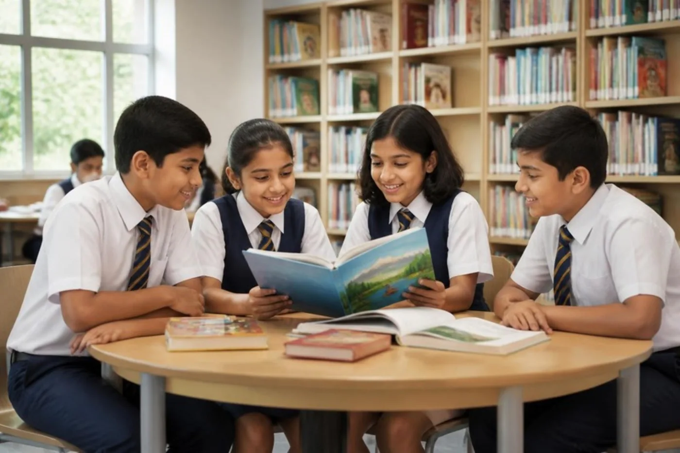 Students reading in the school library